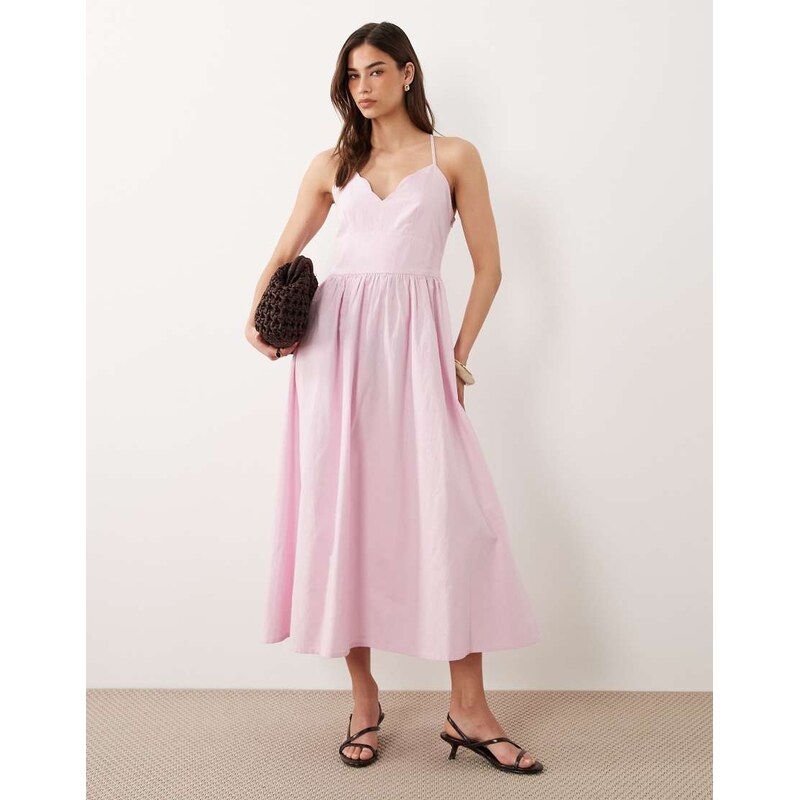 Nobodys Child Jenna cotton v-neck scallop edge cross back midi