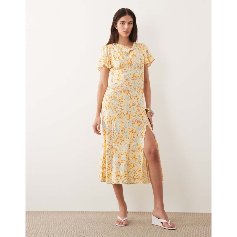 Nobodys Child Cheryl cowl neck flutter sleeve split detail midi