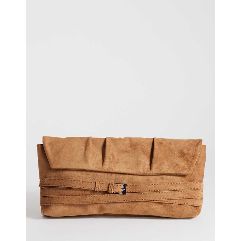 Topshop Meadow oversized strap clutch in tan-Brown 115634307