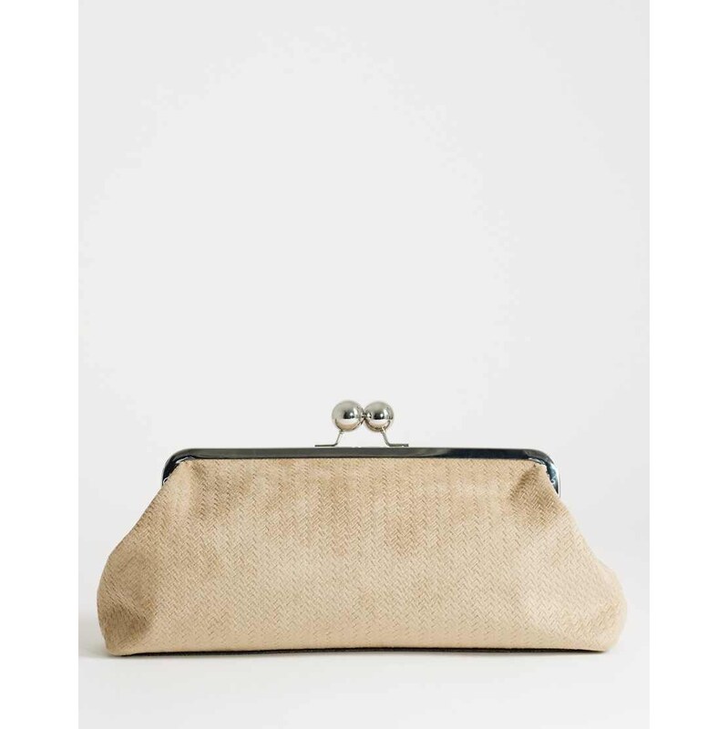 Topshop Annie medium suedette weave clutch in taupe-Neutral 115634308