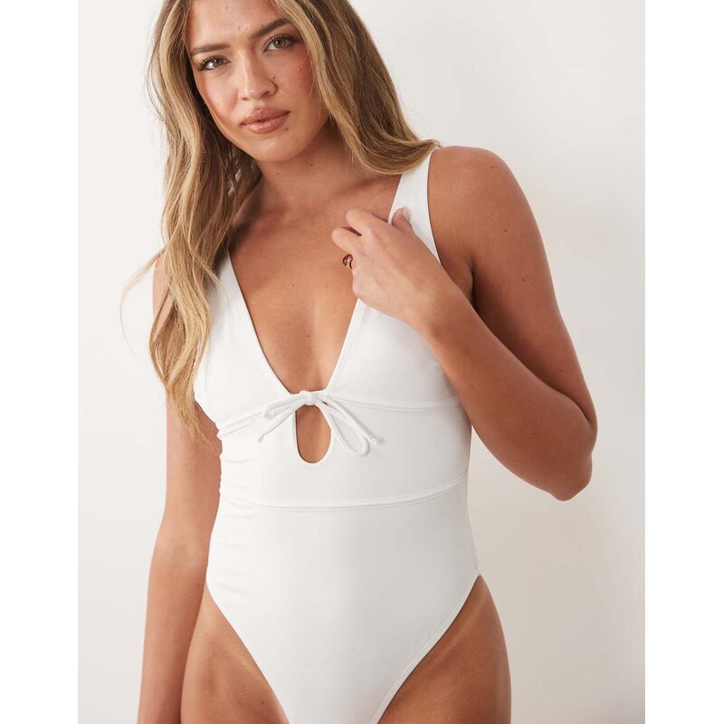 ASOS DESIGN Maya Bora Bora tie front low back swimsuit in white 115634321