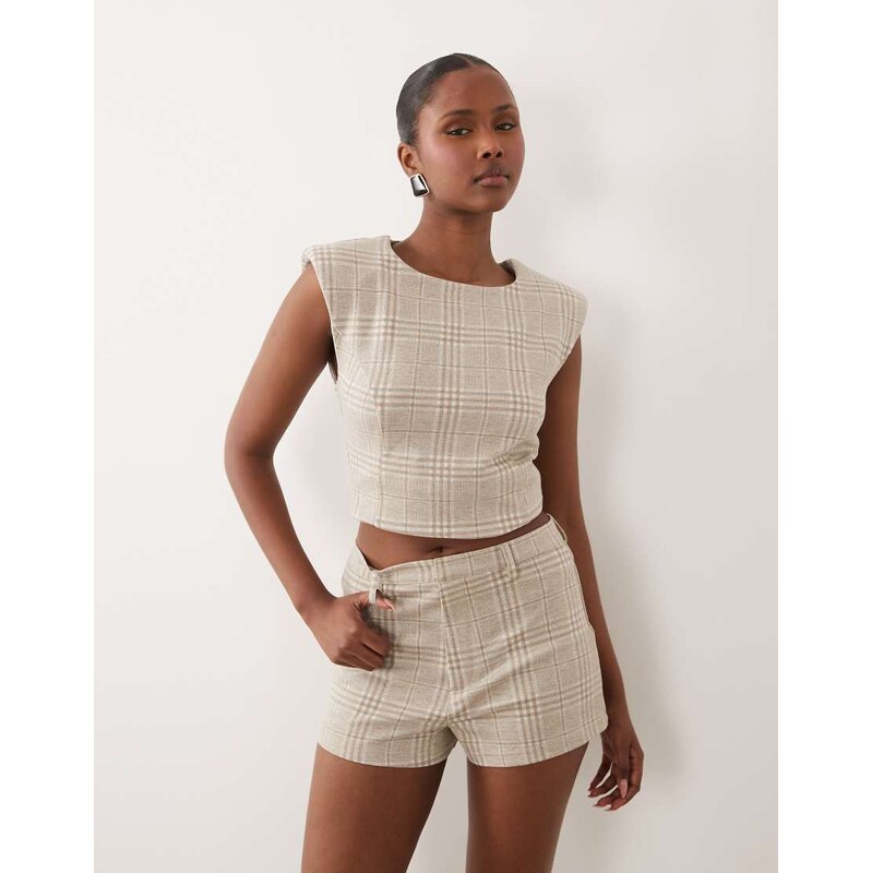 ASOS DESIGN mix & match brushed herringbone mini shorts in cream