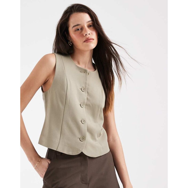 Pieces tailored waistcoat in pale khaki green