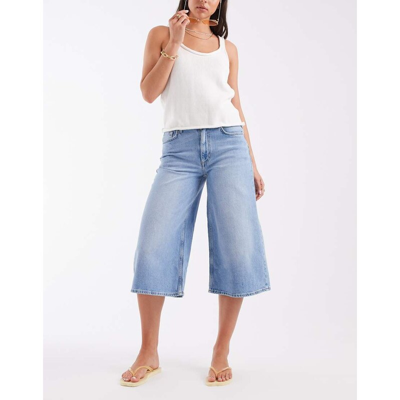 ASOS DESIGN culotte crop jean in bright blue wash