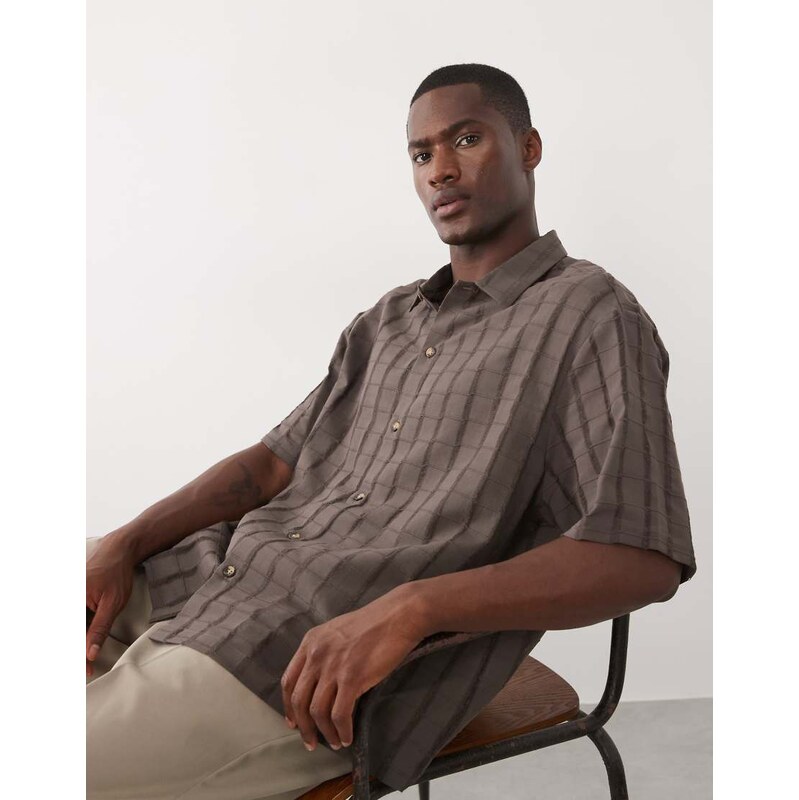 ASOS DESIGN oversized textured shirt in brown