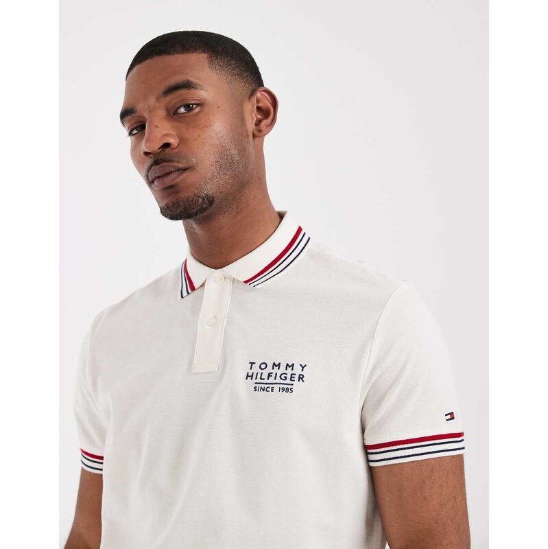 Tommy Hilfiger tipped collar and cuff polo shirt in white
