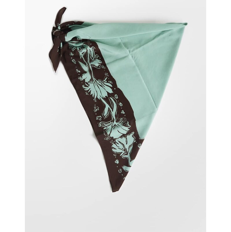 Topshop floral print waist belt in chocolate and turquoise-Brown