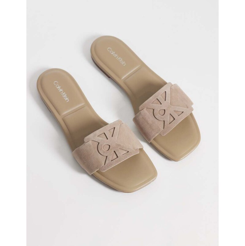 Calvin Klein suede square sandals in beige-Neutral 115634408