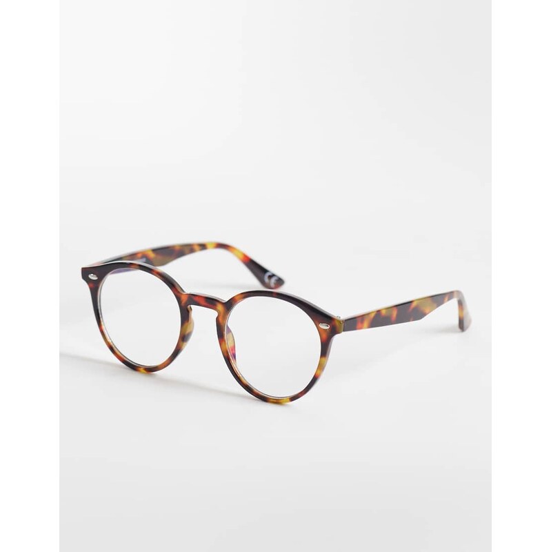 ASOS DESIGN round glasses in tort with blue light clear lens