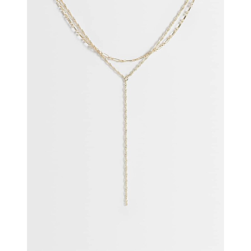 ASOS DESIGN multi-row lariat necklace with fine chain in gold