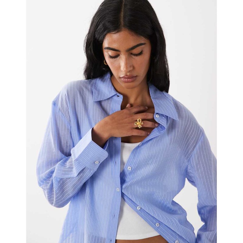 Mango Belize oversized shirt co-ord in blue stripe