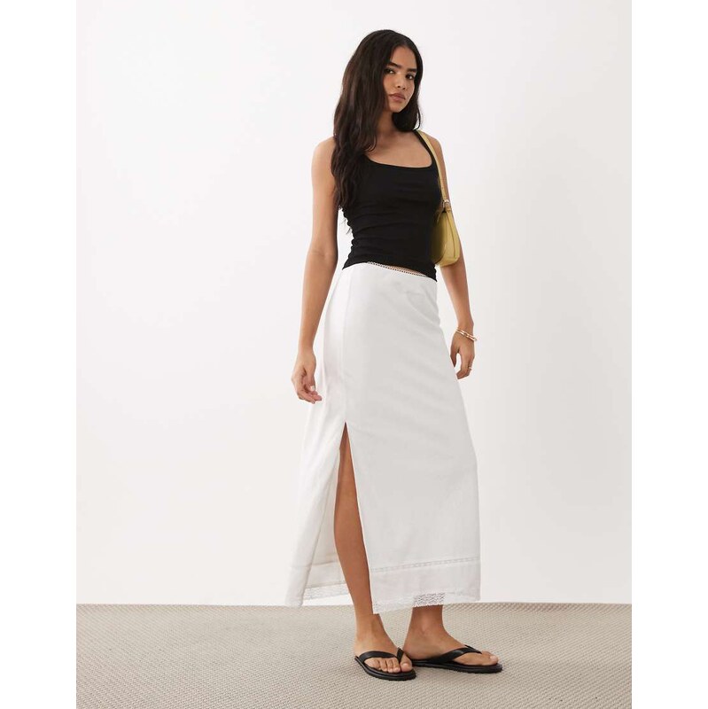 Mango linen mix maxi skirt in white 115634493