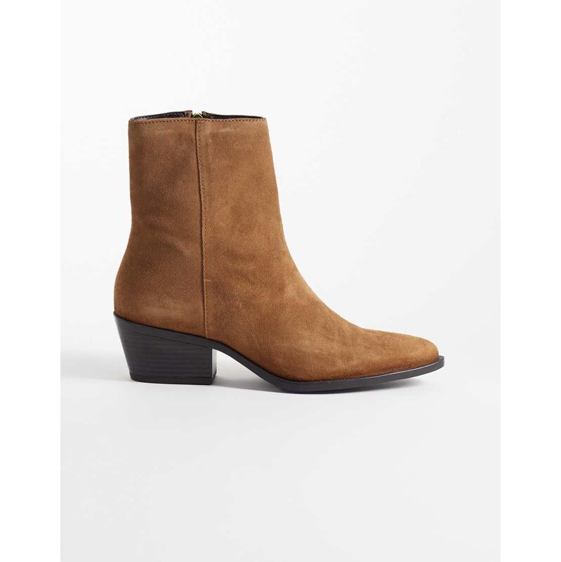 Mango 100% suede leather heeled cowboy boot in camel-Neutral 115634503