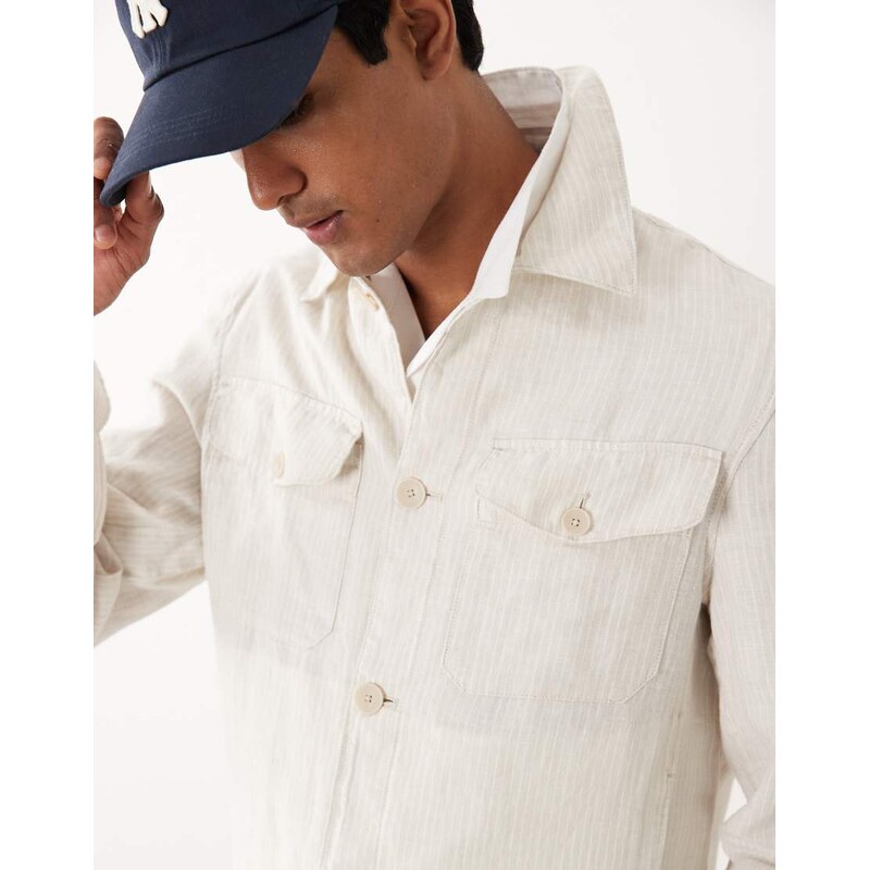Mango button up striped overshirt in white