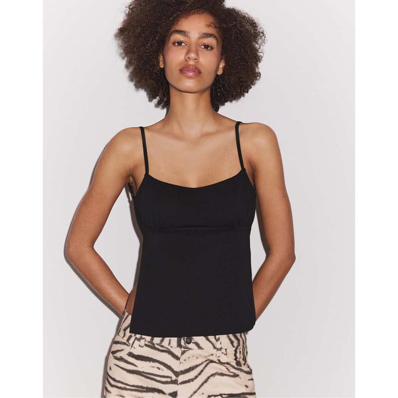 Stradivarius Open back strappy top in black 115634508