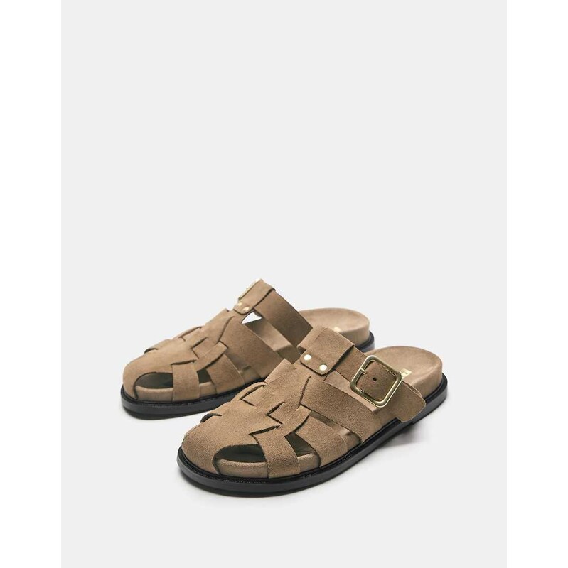 Pull&Bear Cage mule sandals in brown 115634512