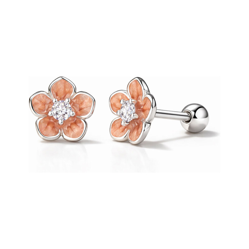 GRACE Silver Jewellery Náušnice Sakura s meruňkově růžovými lístky - 115634561