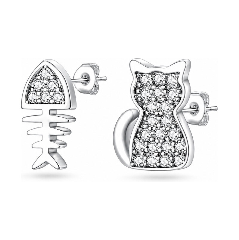 GRACE Silver Jewellery Stříbrné náušnice kočička a rybí kostra - 115634562
