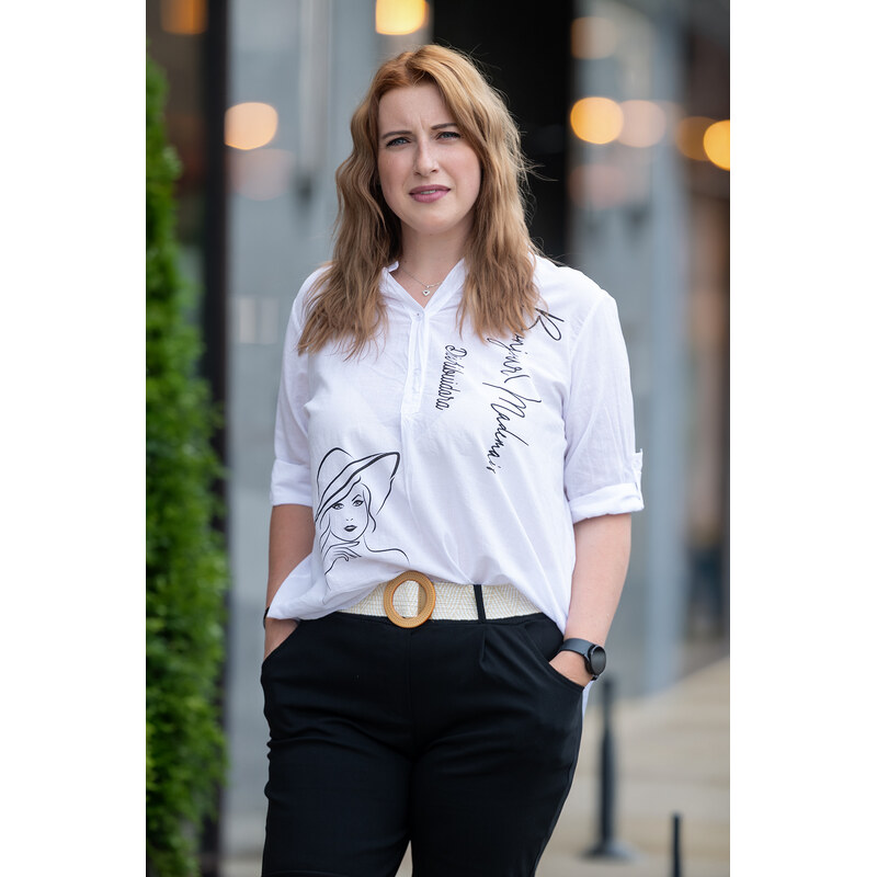 Italy fashion Bavlněná košile CREATIVE Barva: Žena s kloboukem, 115458257