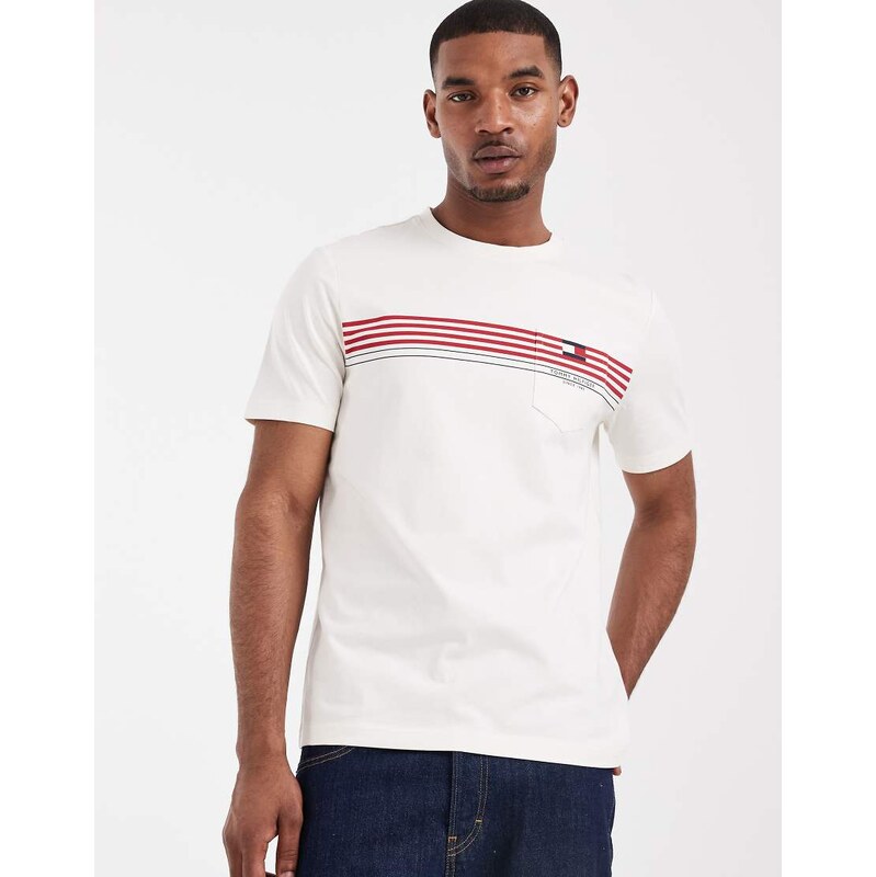 Tommy Hilfiger chest stripe regular fit t-shirt in white