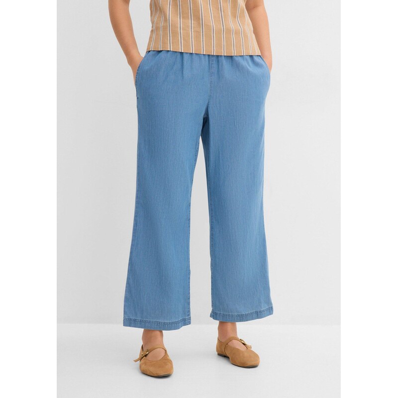 bonprix Džíny Wide Leg, High Waist, zkrácené modrá Žena