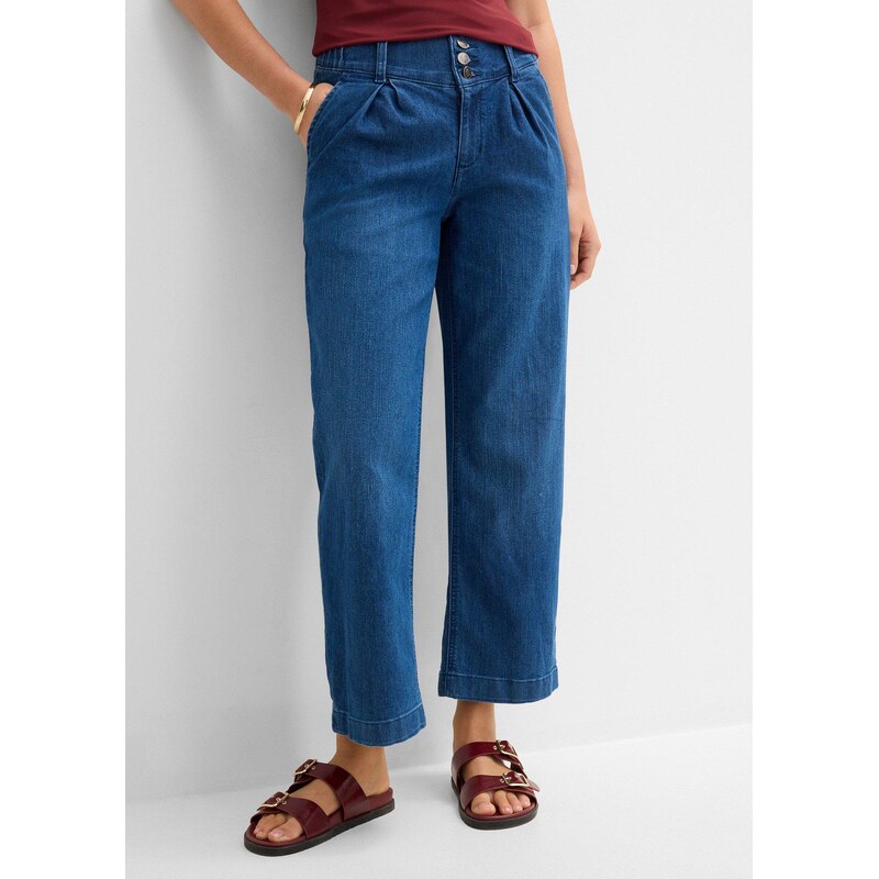 bonprix Zkrácené džíny s pohodlným pasem, Wide Leg, High Waist