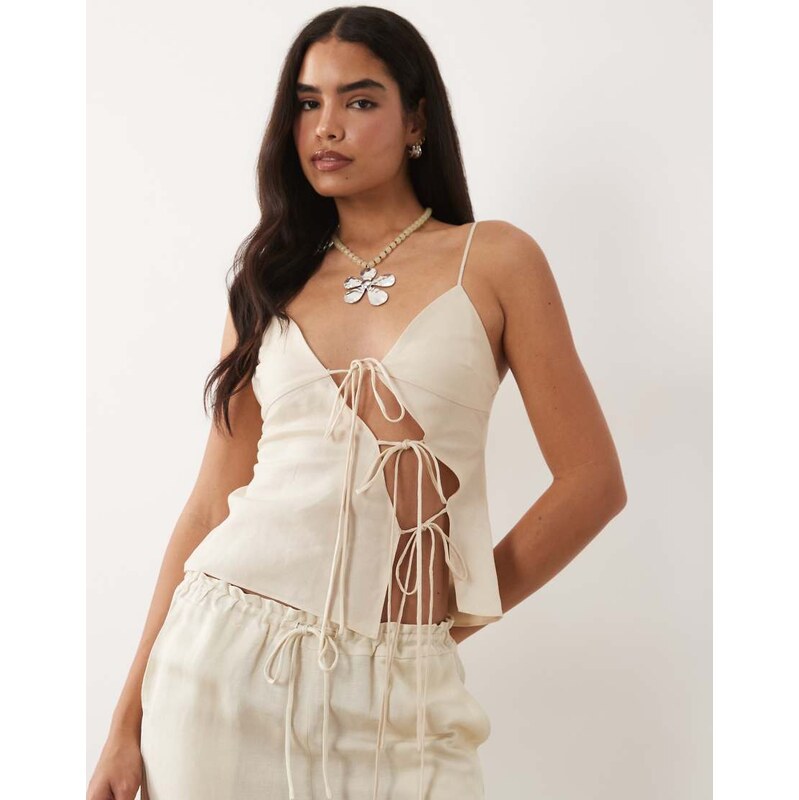 Lioness Mariah linen rich asymmetric tie detail cami top co-ord
