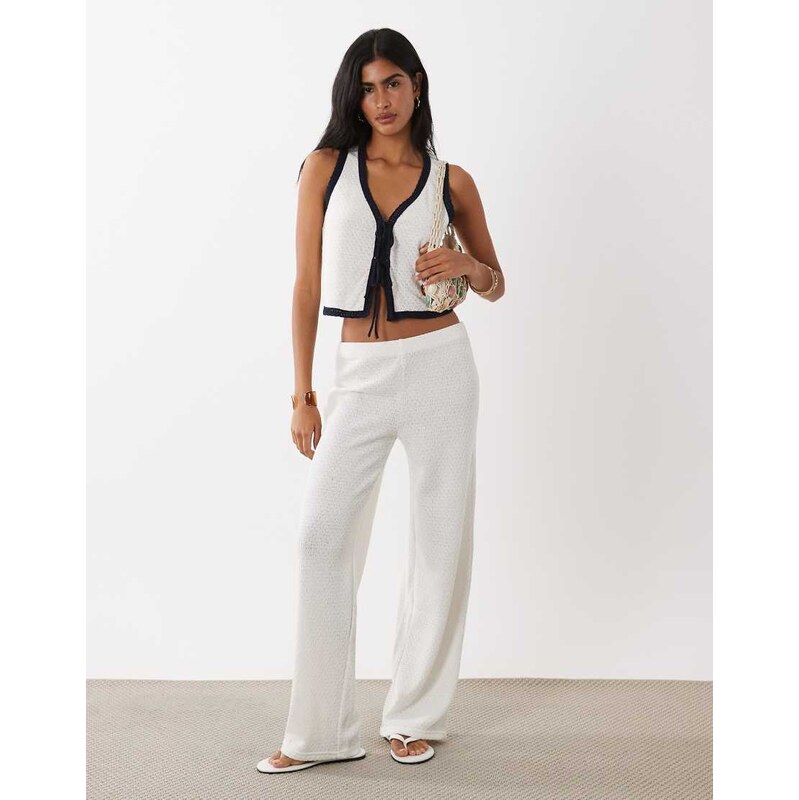 Mango Nati cotton mix knitted trouser co-ord in white 115640417
