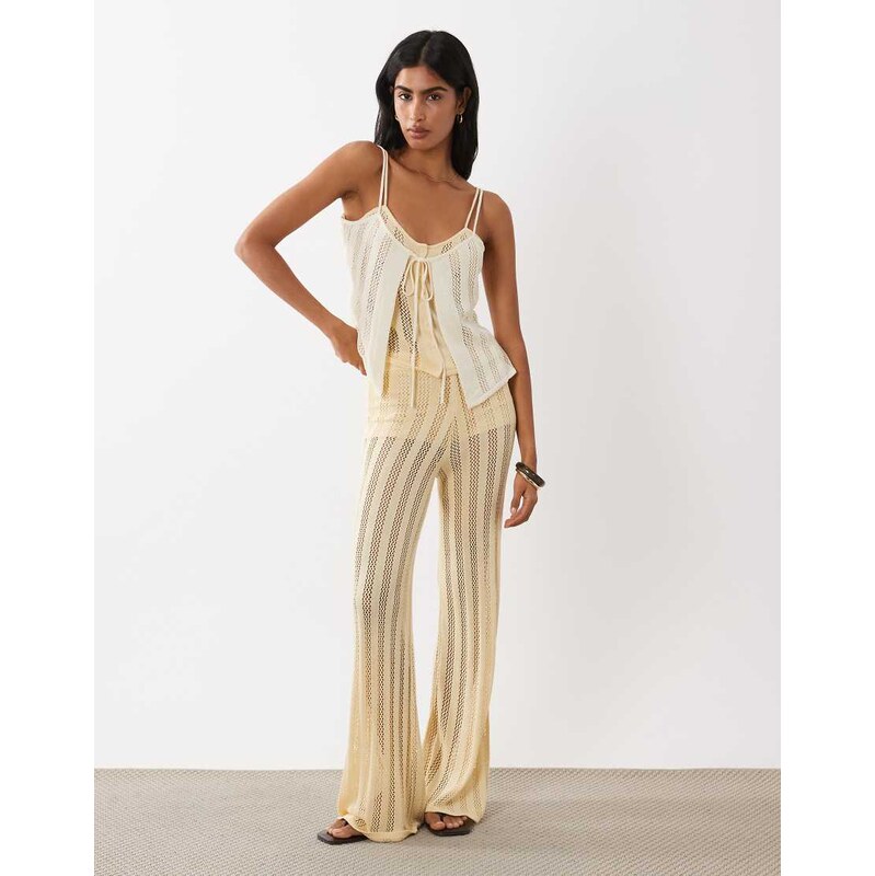 MangoLolai knitted flared trouser co-ord in pastel yellow 115640422