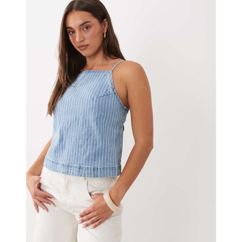 Abercrombie & Fitch tie-back denim cami top in blue stripe co