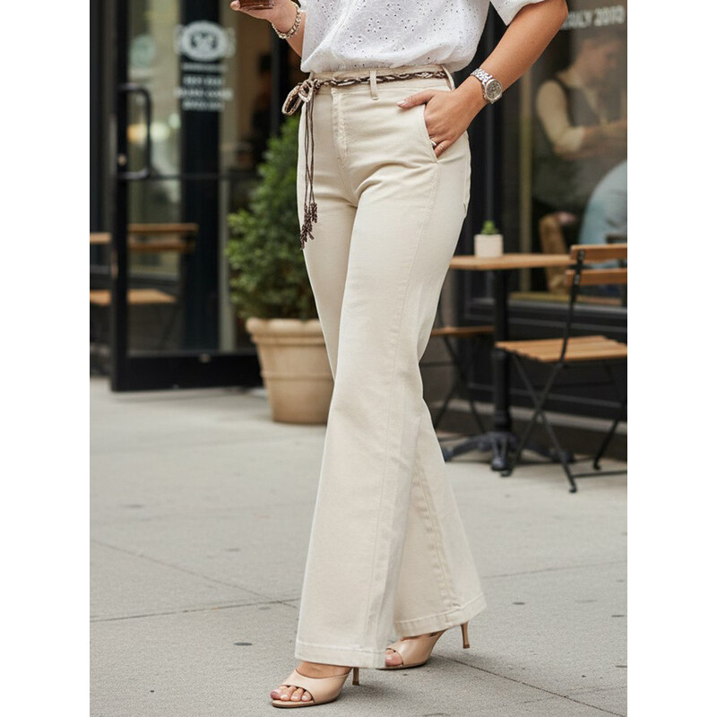 Dámské rovné džínové kalhoty s vysokým pasem ecru FashionStreet UY3058 115639699