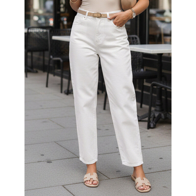 Dámské džíny mom fit s páskem a vysokým sedem bílé FashionStreet 115639701