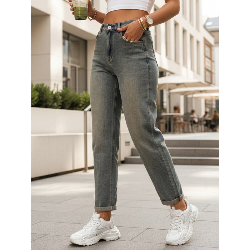 Dámské šedé džíny s vysokým pasem ve střihu mom fit