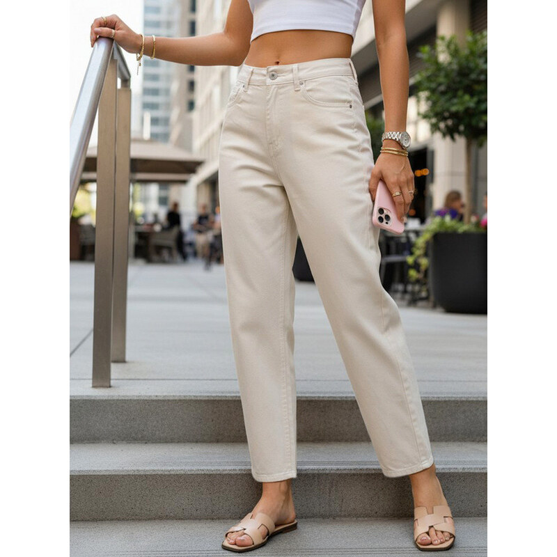 Dámské džíny mom fit s vysokým pasem, béžové FashionStreet UY3061 115639700