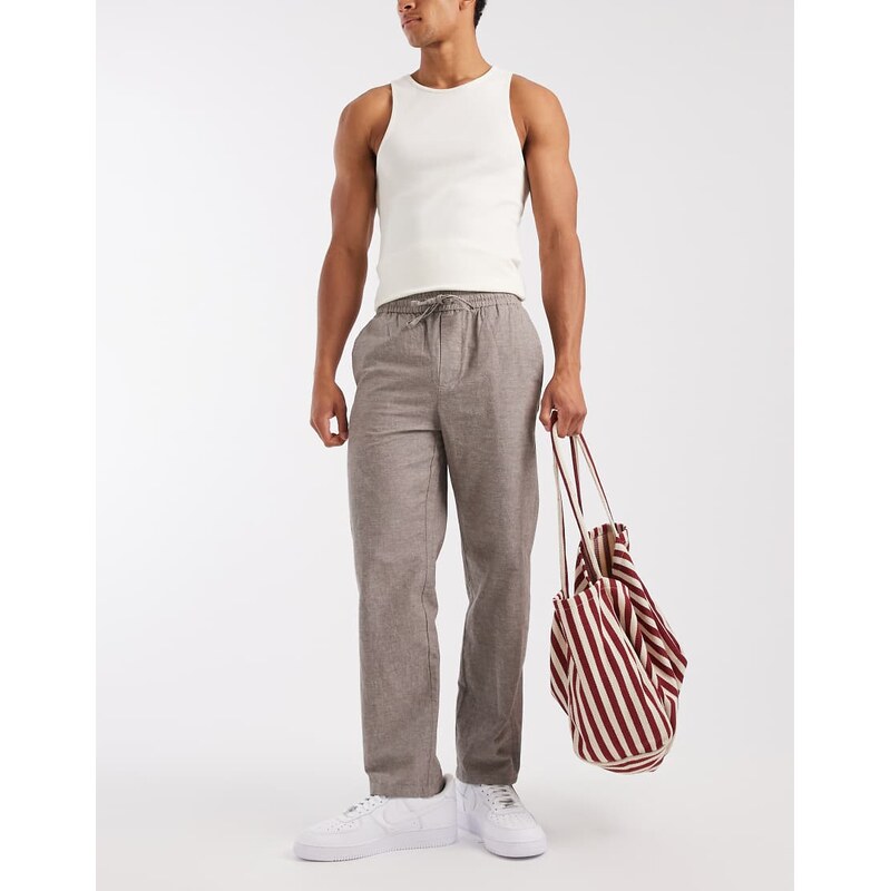 ONLY & SONS linen mix loose fit trouser in grey