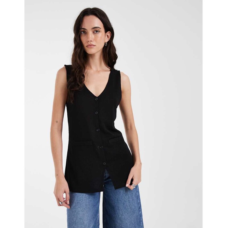 JJXX longline knitted vest in black 115640344