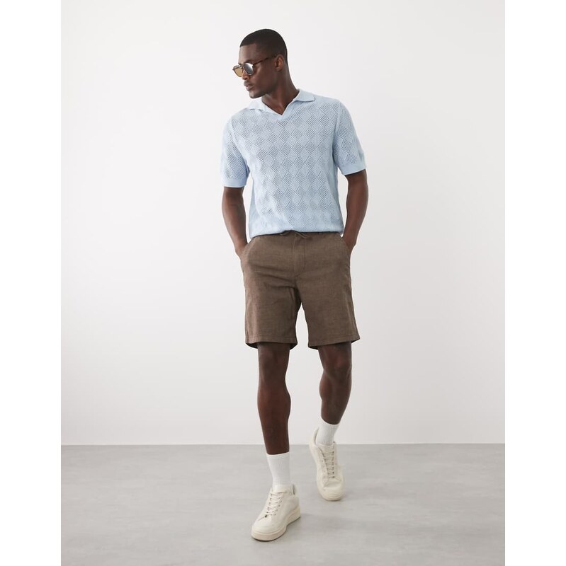 Selected linen blend drawstring shorts in brown