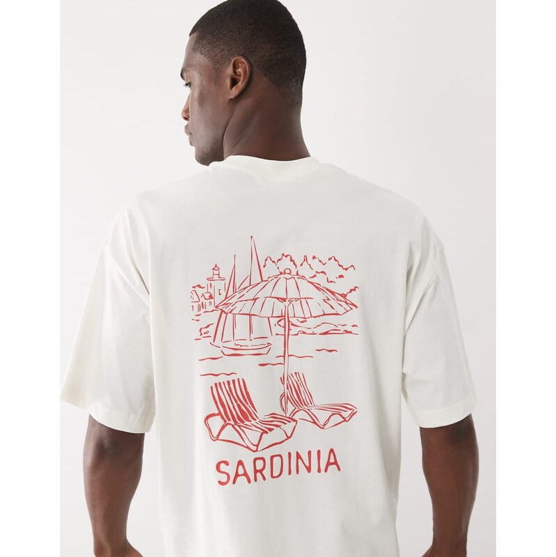 Selected oversized t-shirt with Sardinia backprint in cream