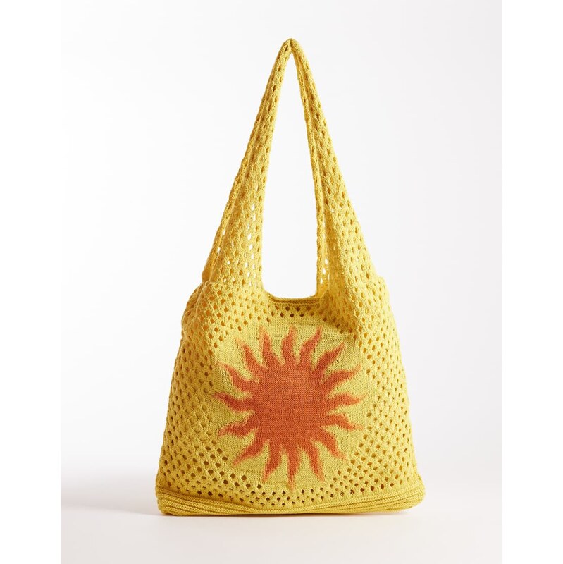 South Beach crochet tote bag with sun print in yellow 115640285