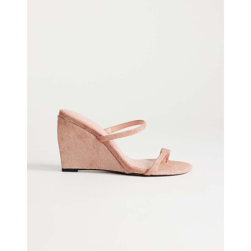 Topshop Abi strappy wedge heel in pink hair on real leather 115640293