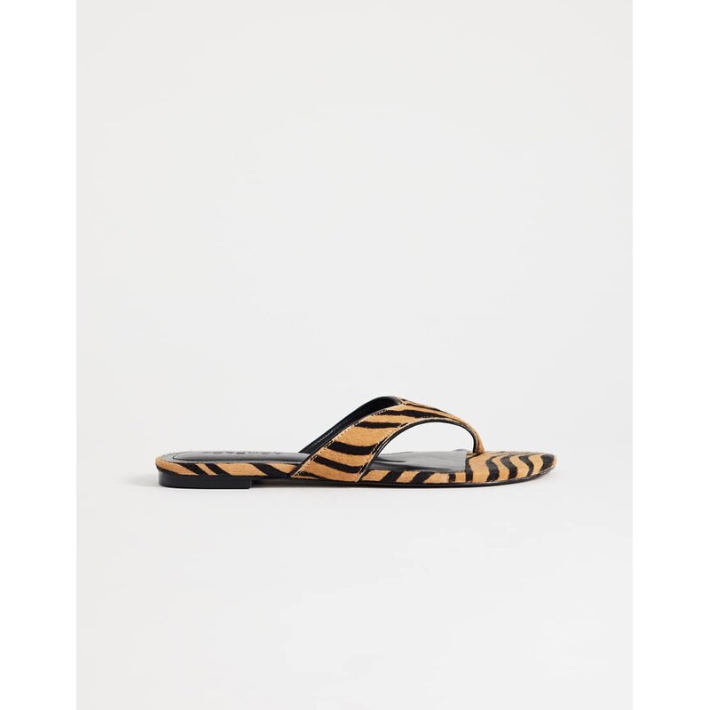 Topshop Sisi toe thong flat sandal in tiger print hair on real leather 115640299