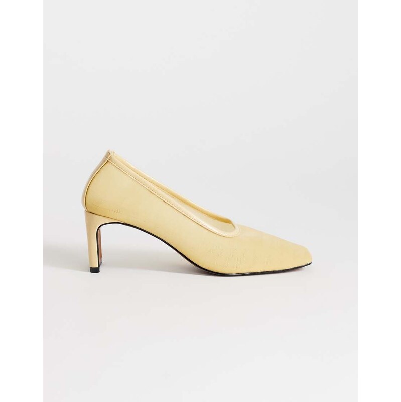 Topshop Abbigail mesh heeled court shoe in buttermilk-Yellow 115640306