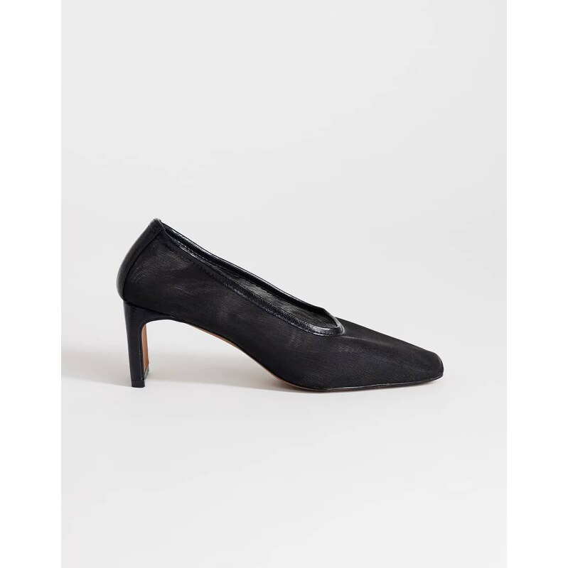 Topshop Abbigail mesh mid heeled court shoe in black