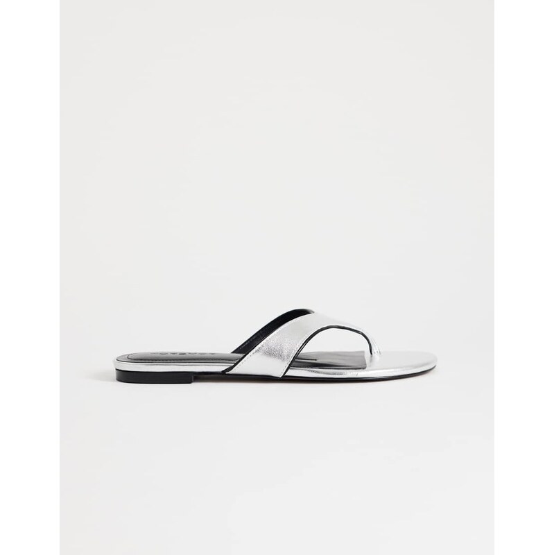 Topshop Sisi toe thong flat sandal in silver 115640320