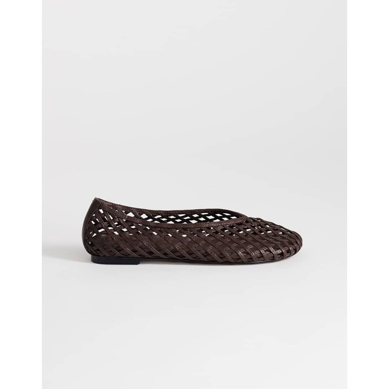 Topshop Luna woven ballet flat in chocolate-Brown