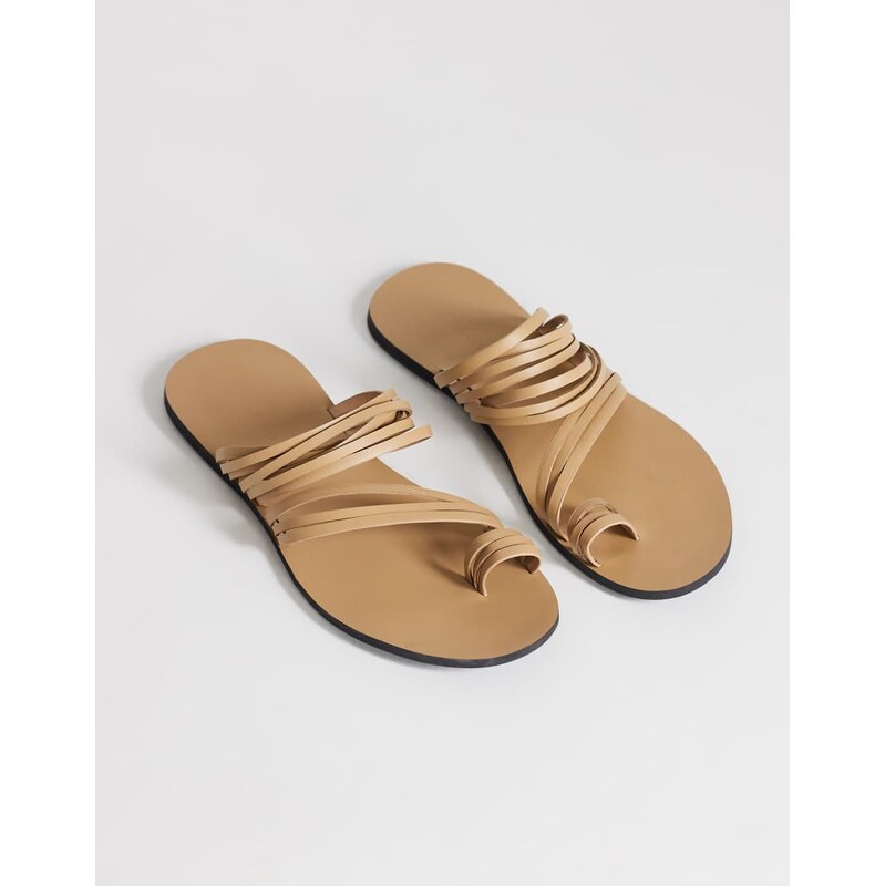 Topshop Maeve strappy toe loop sandal in camel-Silver 115640340