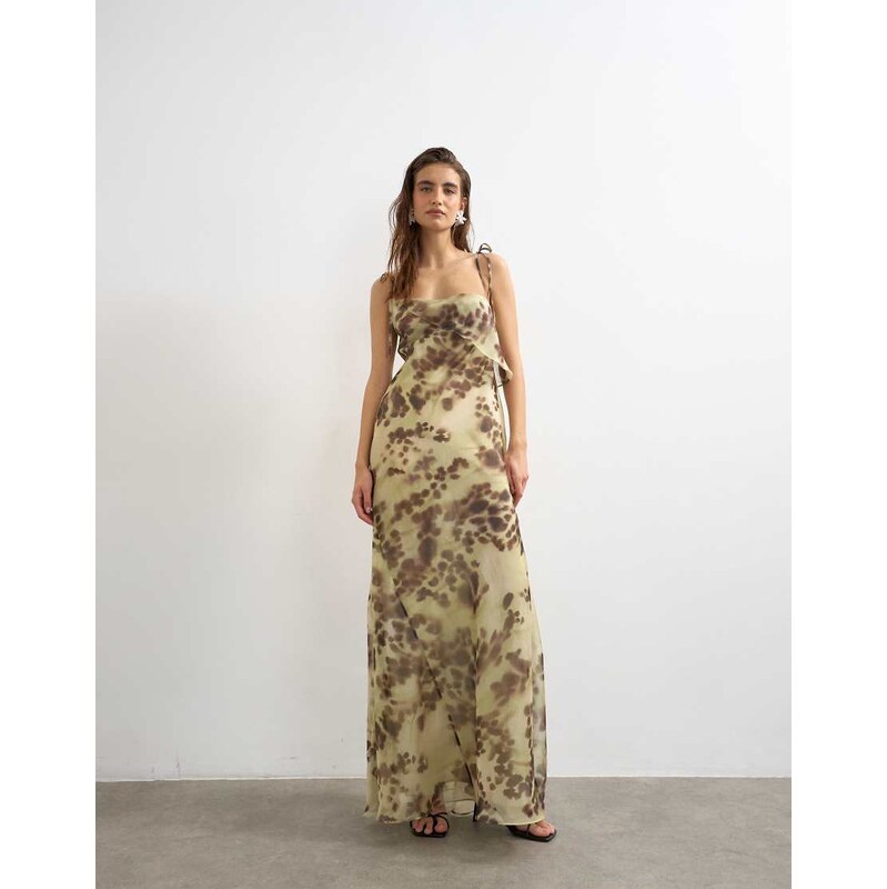 Topshop folded bust organza maxi dress in abstract blur print