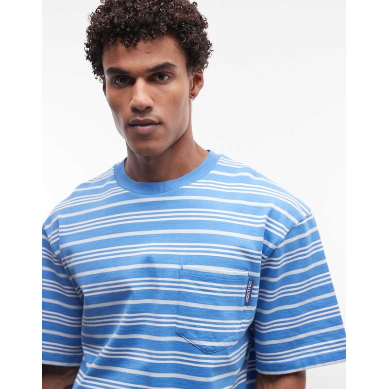 COLLUSION striped t-shirt with pocket detail in blue