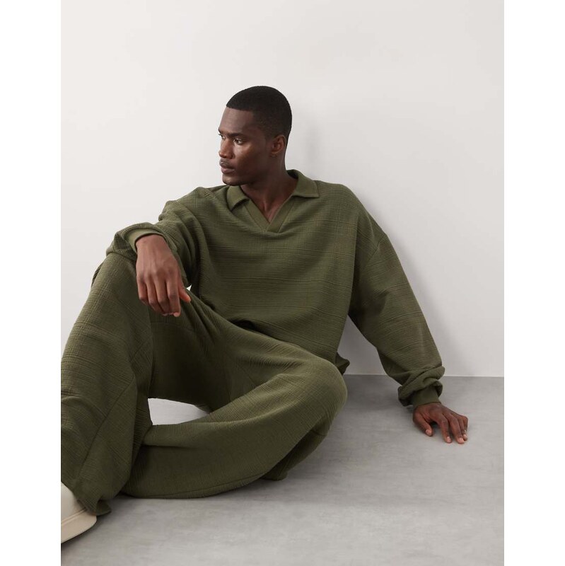ASOS DESIGN extreme oversized crosshatch textured polo in khaki