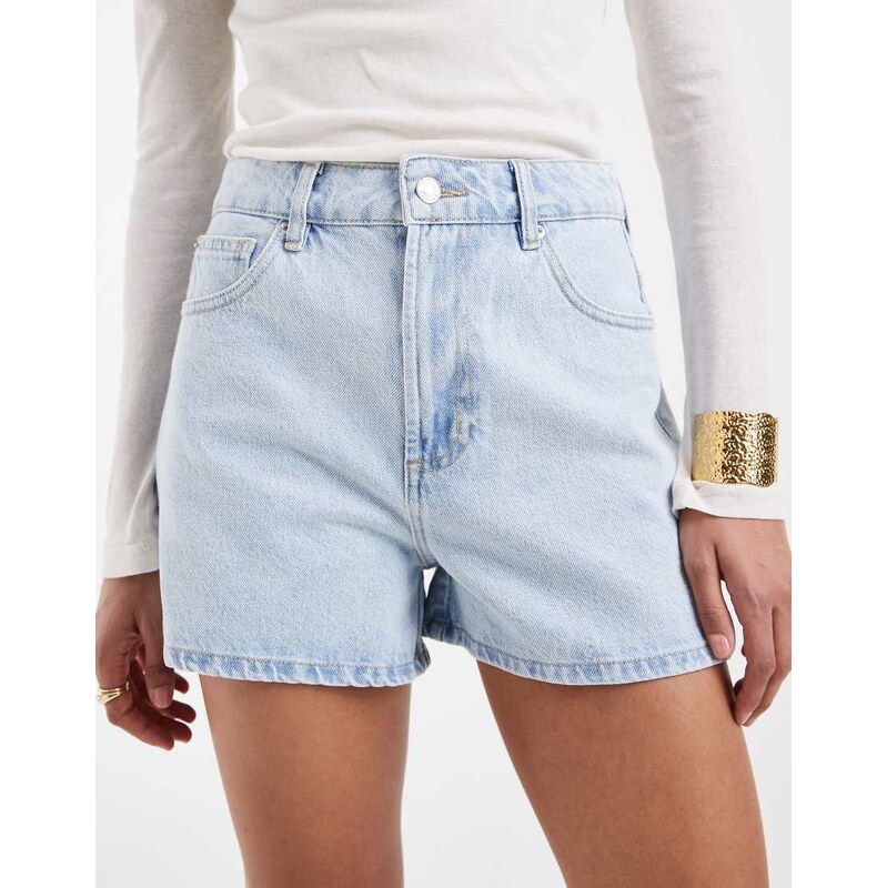 ASOS DESIGN high waist denim shorts in lightwash blue 115640403